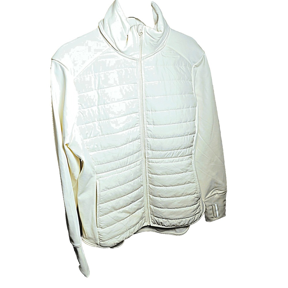 Layer 8 Subzero Jacket Winter White Quilted Hybrid Hidden Hood Athleisure Sporty - Picture 2 of 10